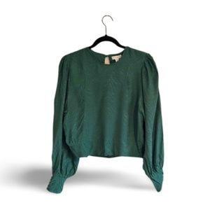 Topshop Emerald Green Jacquard Animal Print Long Sleeve Blouse Size 6